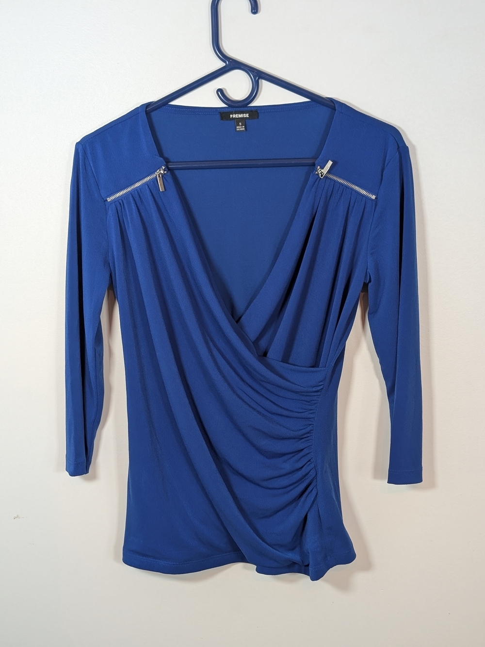 Premise Women's Royal Blue Draped V-Neck Top